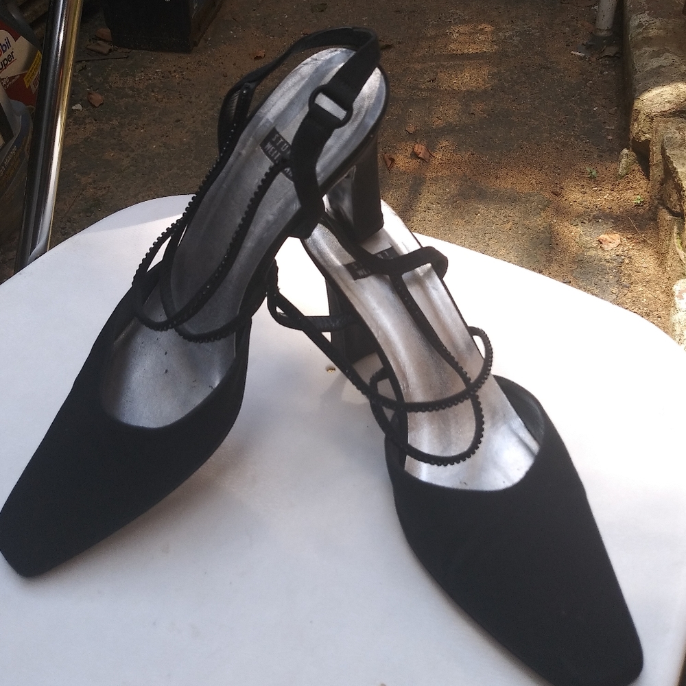 Stuart Weitzman  black satin pumps